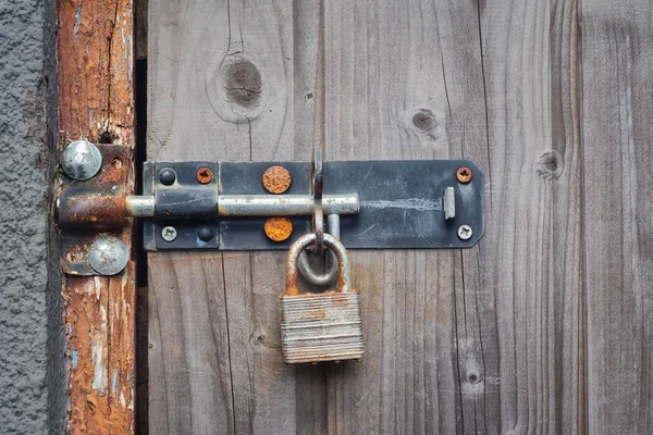 Vieux Cadenas Rouillé Sur Une Porte Bois Olose Toi — Photo