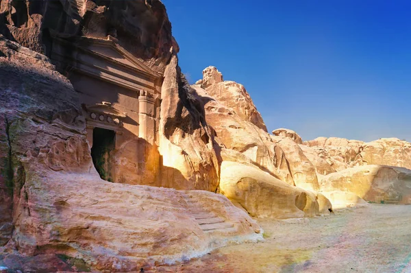 Antigua Ciudad Rocosa Abandonada Petra Jordania Petra Una Las Nuevas — Foto de Stock