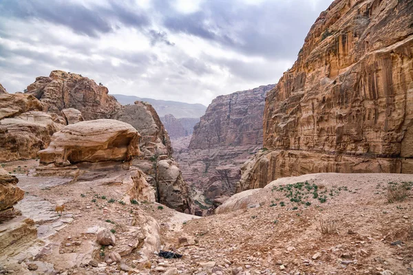 Antigua Ciudad Rocosa Abandonada Petra Jordania Petra Una Las Nuevas — Foto de Stock