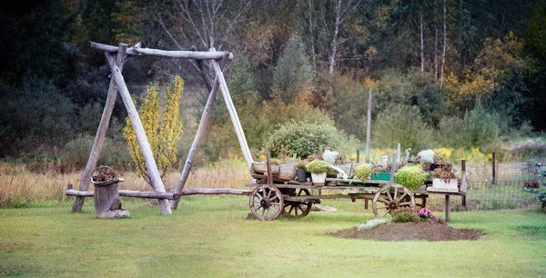Paysage d'automne panoramique avec vieux chariot — Photo