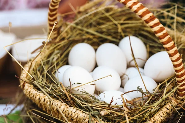 Natural chicken eggs, autumn market-the concept of harvest and farm products