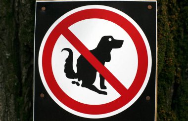 Köpek illüstrasyon izole beyaz. Halka açık yerlerde kırmızı yasağı simgesi. Kaka ve çiş köpek simge yok