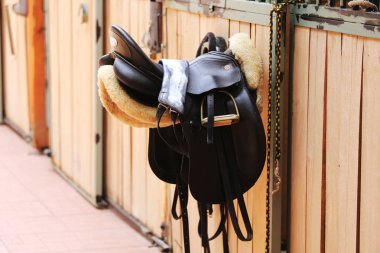 Close up of a sport saddle on equestrian event  clipart
