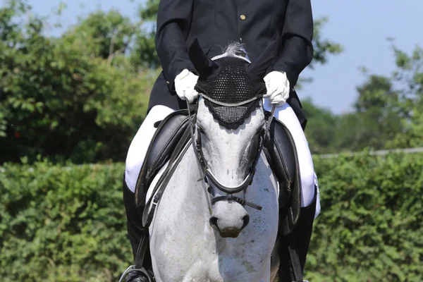 Pembalap Dressage tidak diketahui duduk di kuda nya selama balapan — Stok Foto