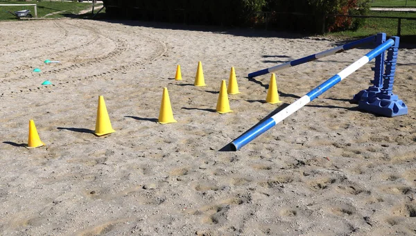 Bunte Barrieren am Boden für Springpferde und Reiter — Stockfoto