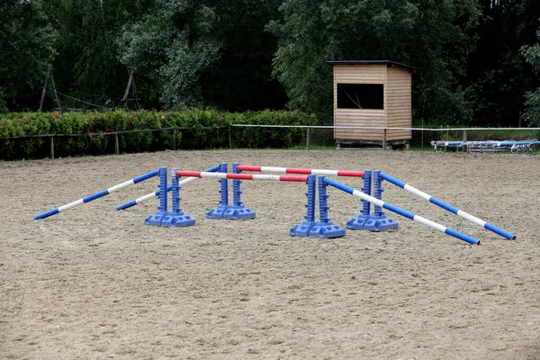 Imagem Pólos Campo Treino Vazio Barreiras Madeira Para Cavalos Como — Fotografia de Stock