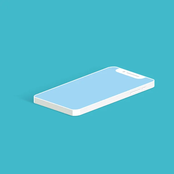 Maqueta de teléfono inteligente blanco en el fondo azul. Vista isométrica . — Vector de stock