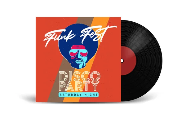 Realistic Vinyl Record with Cover Mockup. Disco party. Retro design. Front view. — Stock Vector