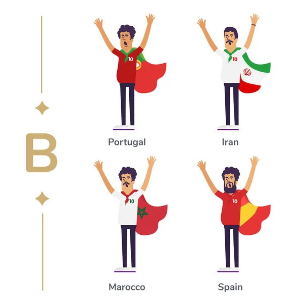 Weltwettbewerb Fußballfans Unterstützen Nationalmannschaften Fußballfan Mit Fahne Portugal Iran Marokko — Stockfoto
