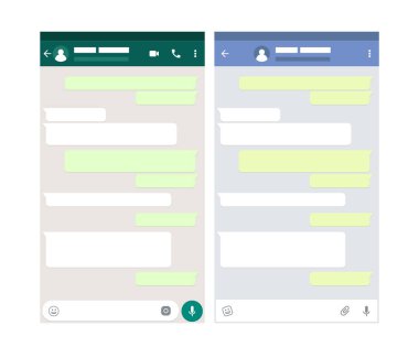 İki mobil messenger örnekler. Sohbet uygulaması şablonu. Modern tasarım. Vektör çizim.