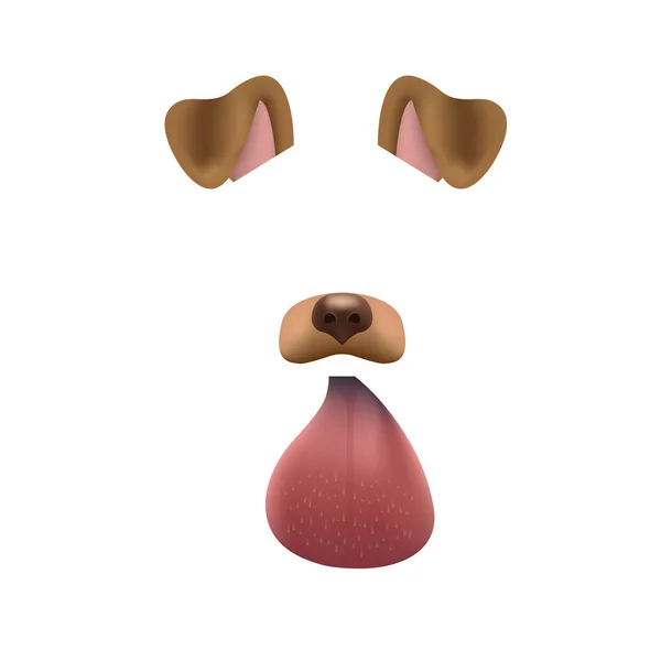 Masque facial pour chien pour chat vidéo isolé sur fond blanc. Caractère animal oreilles et nez. Effet de filtre 3d pour la décoration photo selfie. Eléments pour chien brun . — Image vectorielle