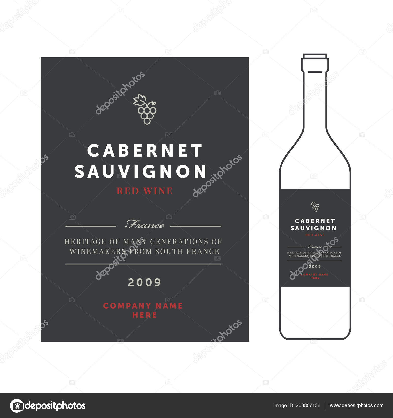 Red wine labels. Vector premium template set. Clean and modern Intended For Wine Bottle Label Design Template