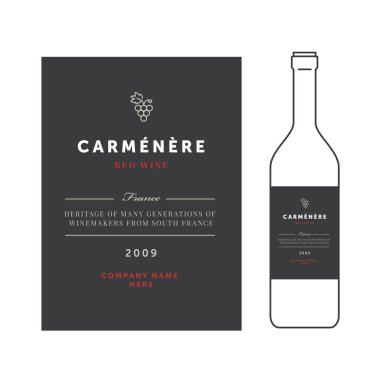 Kırmızı şarap etiketleri. Vektör sigorta primi şablon kümesi. Temiz ve modern tasarım. Carmenere üzüm sıralama.