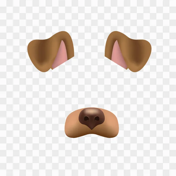 市松模様の背景に分離されたビデオ チャットの犬顔マスクです。動物キャラクターの耳と鼻。selfie 写真装飾用 3 d フィルター効果。茶色の犬の要素. — ストックベクタ