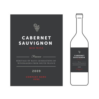Kırmızı şarap etiketleri. sigorta primi şablon kümesi. Temiz ve modern tasarım. Cabernet sauvignon üzüm sıralama.