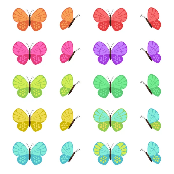 Farbige Schmetterlinge isoliert auf weißem Hintergrund. Flacher Schmetterling. — Stockfoto