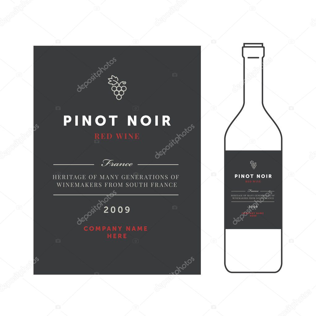 Red wine labels. premium template set. Clean and modern design. Pinot noir grape sort