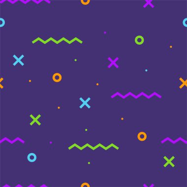 Trendy geometrik öğeleri. Memphis tarzı arka planlar. Retro Dikişsiz desen. Modern Soyut Tasarım