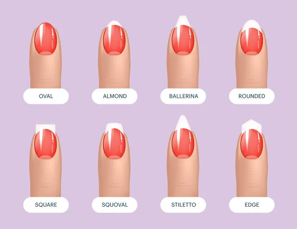 Set Simple Realistic Red Manicured Nails Different Shapes Illustration Your — Stock Photo, Image