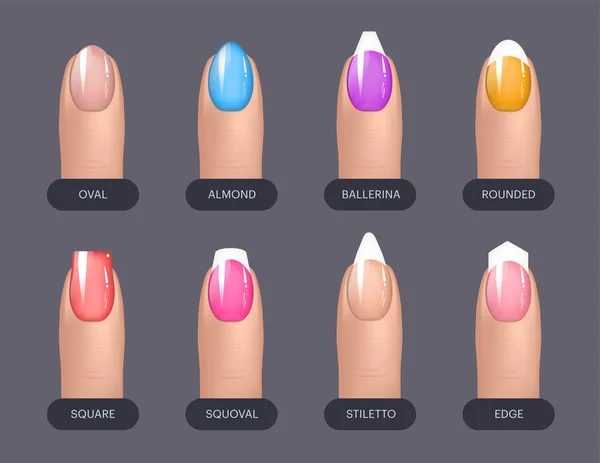 Set Simple Realistic Colorful Manicured Nails Different Shapes Illustration Your — Stock Photo, Image