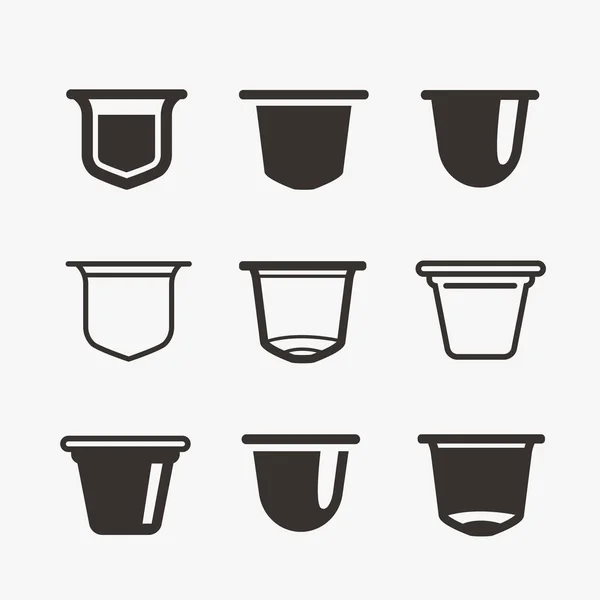 Set Van Koffie Capsules Platte Vector Iconen — Stockvector