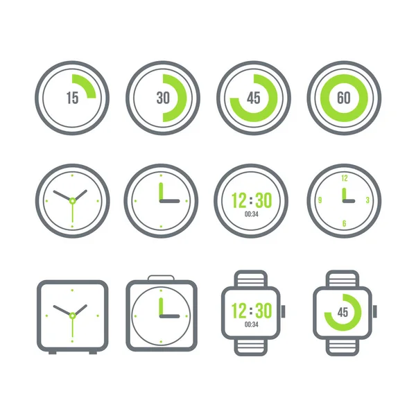 Timers activados. Variedade dos ícones do relógio. Estilo plano moderno . — Fotografia de Stock