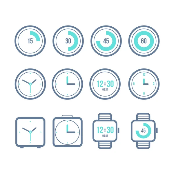 Timers set. Variety of the clock icons. Modern flat style. — Stock Photo, Image