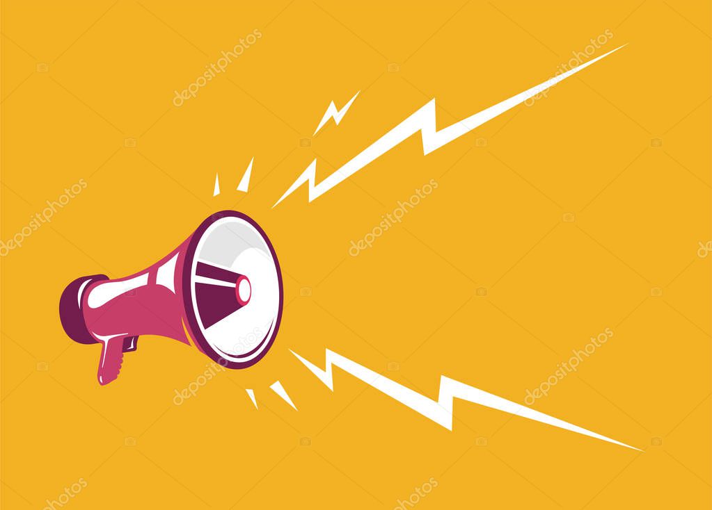 Vintage megaphone. Retro megaphone on the orange background with place for text
