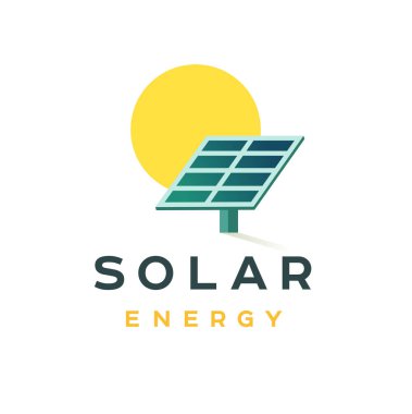 Güneş enerjisi rozet kavramı. Vektör yeşil enerji şirketi için düz logo.
