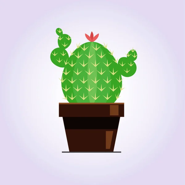 Cactus decorativo con espinas en el fondo blanco. Planta casera en maceta. Icono de estilo plano — Vector de stock