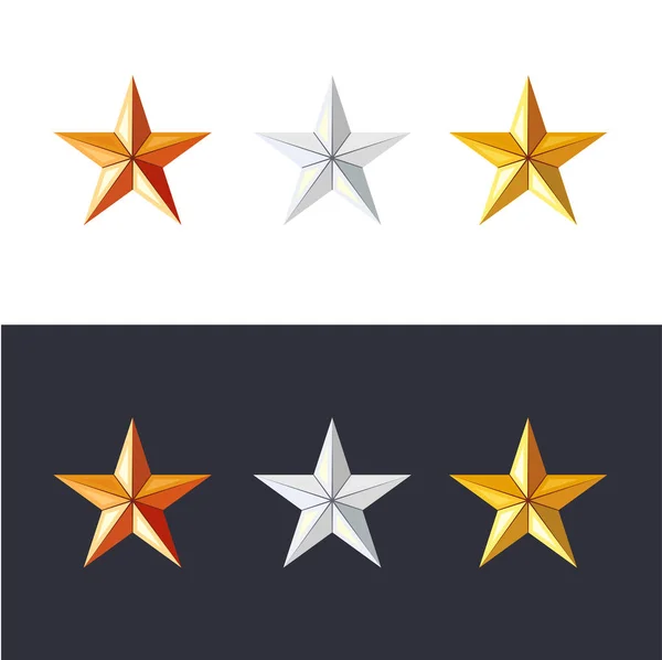 Conjunto de estrellas de oro, plata y bronce. Logros y premios del juego. 3d vector de estilo. Iconos de rango . — Vector de stock