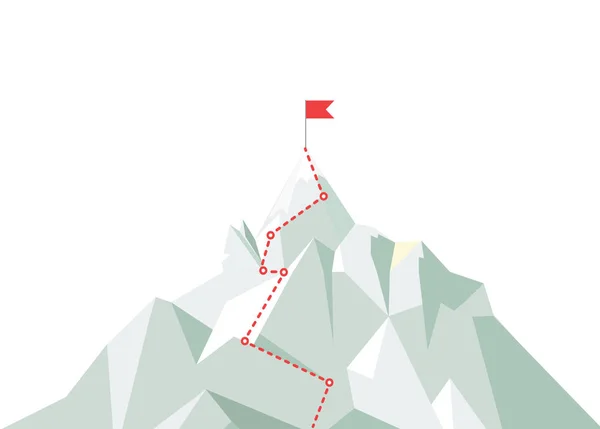 Bergsteigerroute zum Gipfel. Geschäftsreise auf dem Weg zum Höhepunkt des Erfolgs. Aufstieg nach oben. Vektorillustration. — Stockvektor