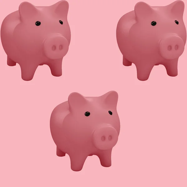ピンクのブタの銀行とパターン. — ストック写真