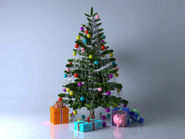 Decorated Christmas tree with gifts — Stock Photo, Image