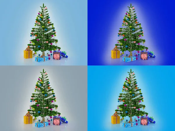 Zestaw szablonów do nowego roku karty w różnych kolorach — Zdjęcie stockowe
