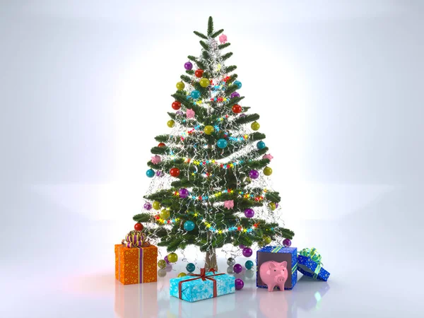 선물 과 함께 장식된 크리스마스 트리 — 스톡 사진