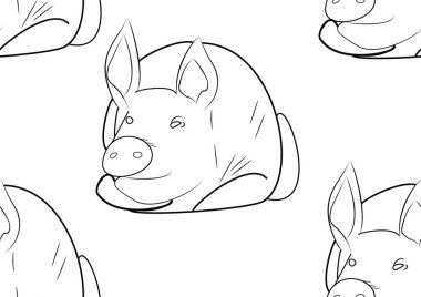 sorunsuz doku domuz ile beyaz zemin üzerine kapatın. Anahat kroki.