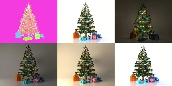 Conjunto con el árbol de navidad.3d rending — Foto de Stock