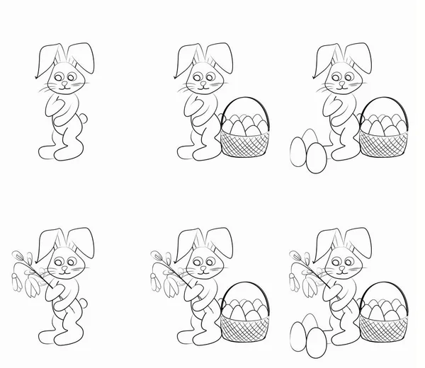 Easter coloring set. Black and white raster illustrations for coloring book. — Stock Photo, Image