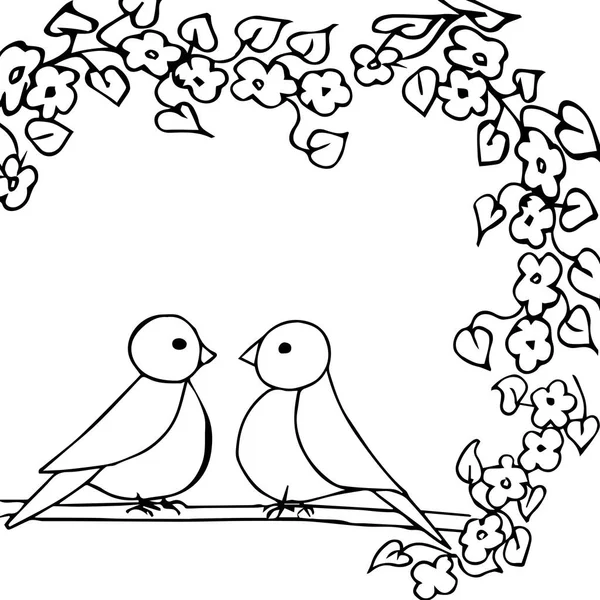 Ilustração do vetor branco preto com duas aves . —  Vetores de Stock