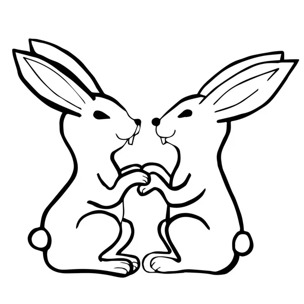 Черно-белый векторный рисунок с двумя кроликами . — стоковый вектор