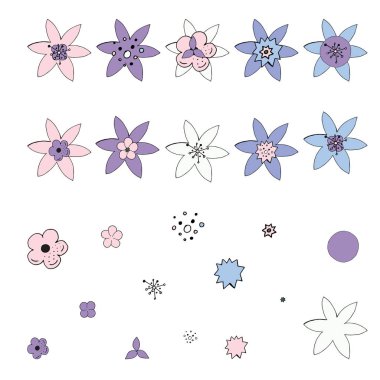 Beyaz arka planda dikenli çiçekler. Çiçek eşyalar seti. Doodle tarzı