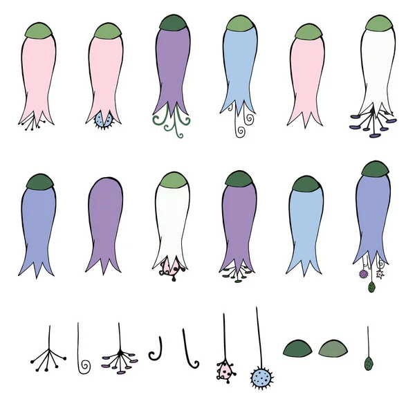 Колокольчики Цветы Изолированы Белом Фоне Набор Предметов Дудл — стоковое фото