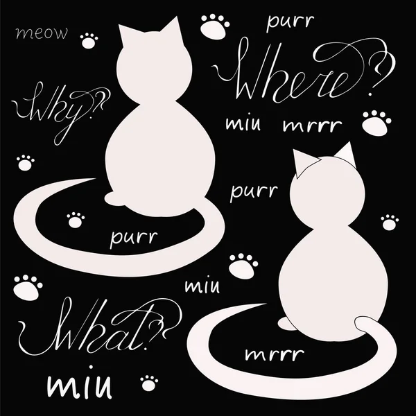 有白色背景的长长的尾巴的猫的轮廓 一套字母和猫 — 图库照片