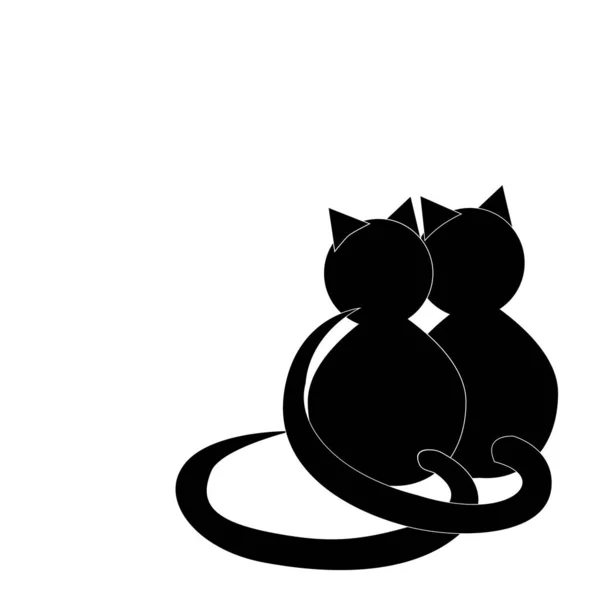 Silhouettes Pair Cats Love Long Smooth Tails Look Distance Rear — Stock Photo, Image