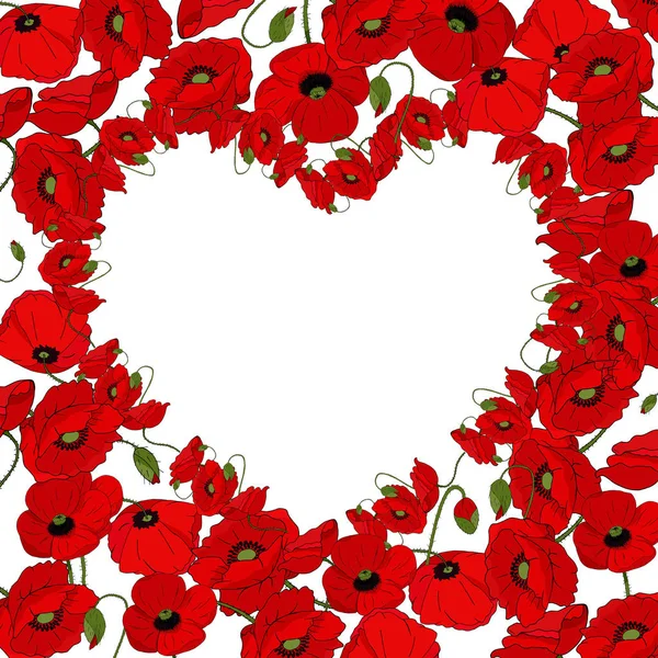 Herz Mit Blumen Auf Weißem Hintergrund Rote Mohnblumen Shirt Druck — Stockfoto