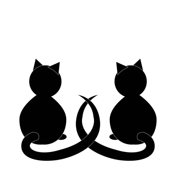 Silhouettes Two Cats Long Tails Template Romantic Greeting Card — Stock Photo, Image