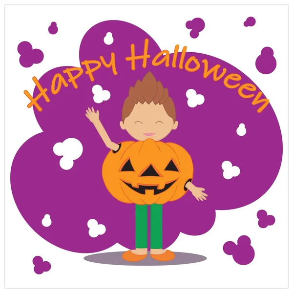 Witte Halloween Kaart Voor Kinderen Met Violette Elementen Een Kind — Stockfoto