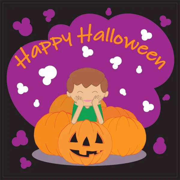 Biglietto Halloween Bambini Neri Con Elementi Colorati Bambino Siede Zucche — Foto Stock