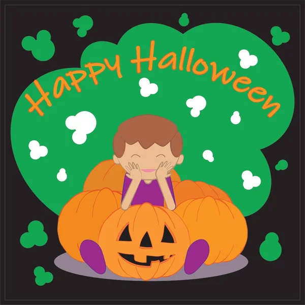 Carte Enfant Halloween Noire Avec Des Éléments Verts Enfant Parmi — Photo